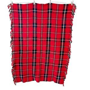 Faribo Red Plaid Acrylic Lap Robe Blanket Throw Vintage 1970s Made in USA